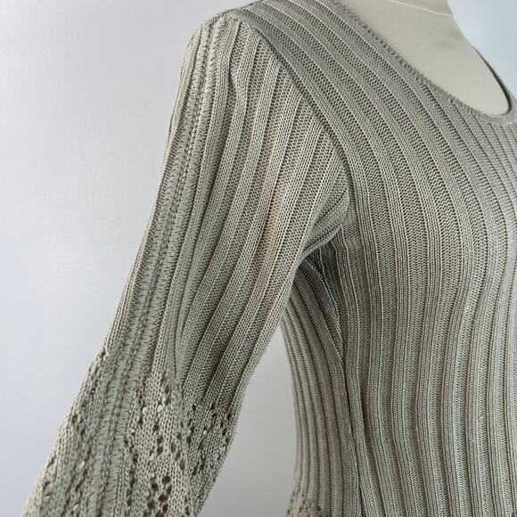 Absolutely Vintage Baby-Tee Top Open-Knit 3/4 Sleeves Boho Y2K Clean Girl Size L - Picture 6 of 12